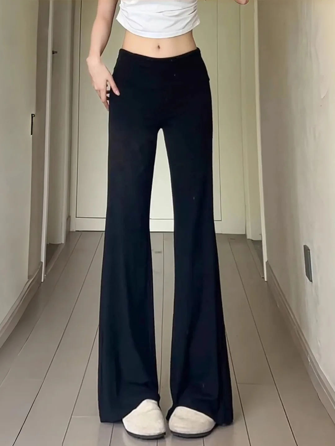 Low Waist Wide Leg Pants Women's Knitted Flare Yoga Casual Sweatpants Straight Leg Elastic 2025 New Summer Faion