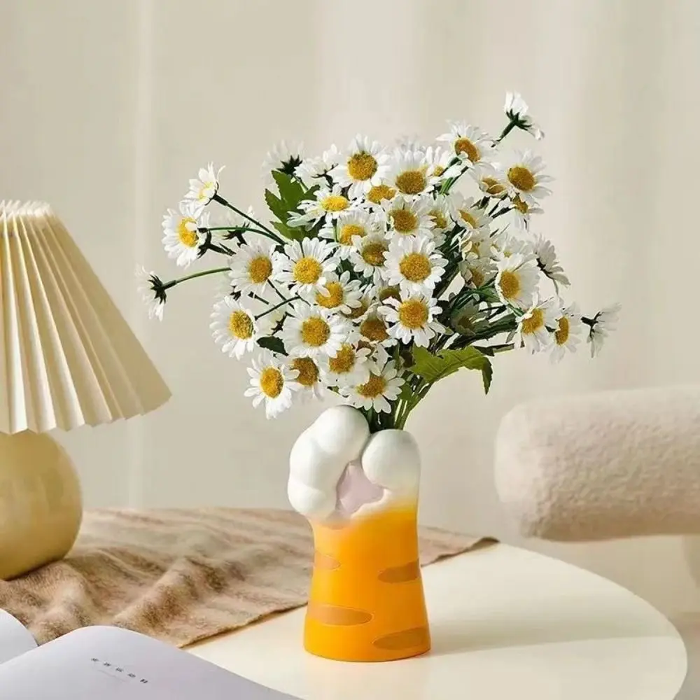 Leak-Proof Resin Crafts Cat Claw Flower Vase Painted Cute Desktop Plants Pot Handmade Cat Claw Holder Office