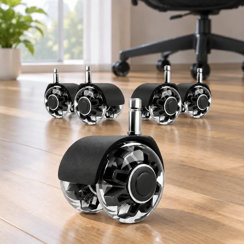 Pack of 5 Quiet Rubber Swivel Wheels for Office Chairs, Durable and Smooth-Rolling Furniture Casters