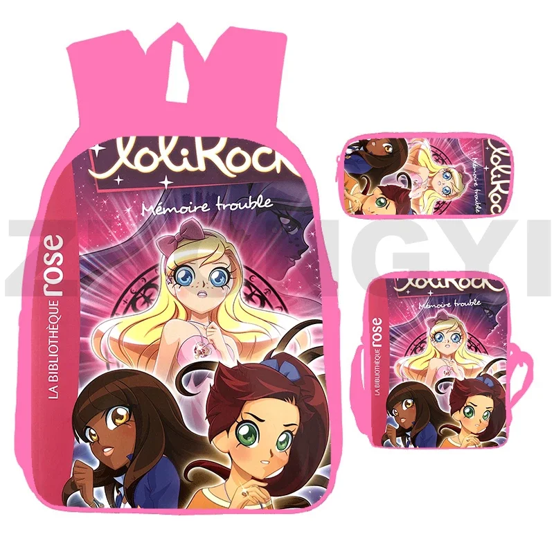 New 3D Anime LoliRock Backpacks 3 Pcs/ Set Back Pack for School Teenagers Girls Cartoon Travel Bag for Women 12/16 Inch Bagpack