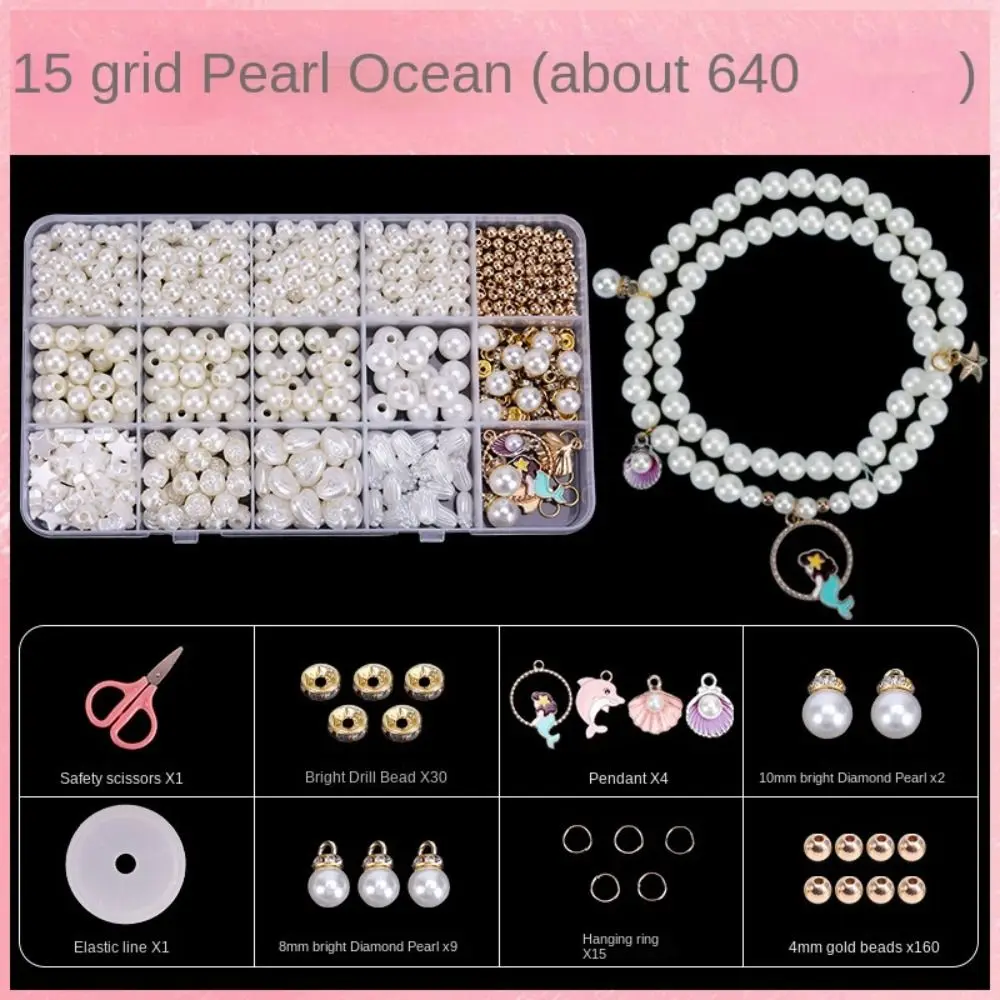 10/15/24 Grid DIY Handmade Beaded Kit Toy Acrylic Marine Style Kit for Make Hairband Toys Cute Jewelry Set