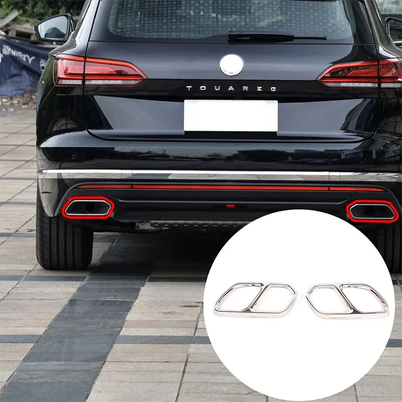 

Для Volkswagen Touareg 2019-22 автомобильный глушитель из нержавеющей стали, декоративная крышка, крышка выхлопной трубы, наклейки, автомобильные аксессуары