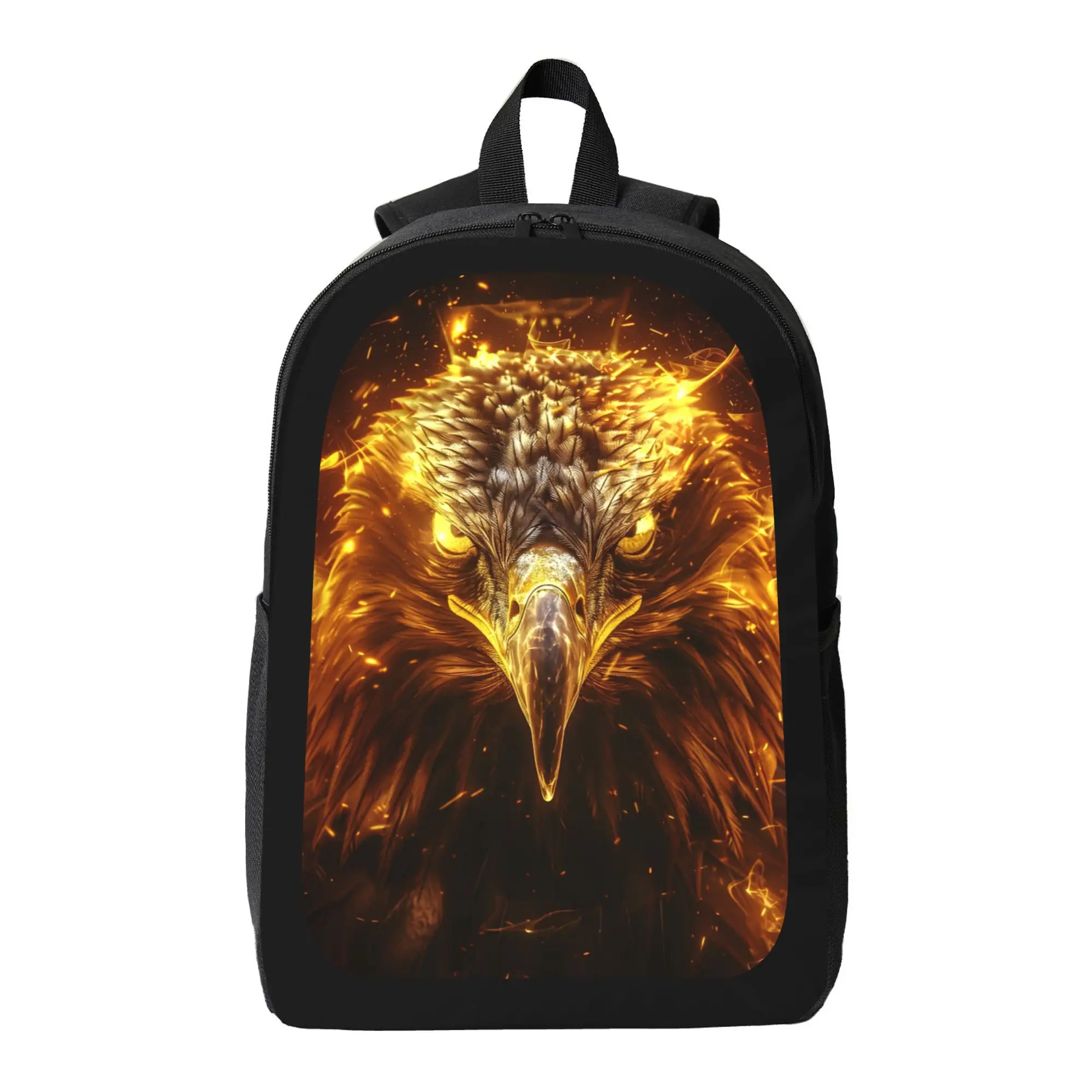 

Golden Flame Eagle Backpack - Stylish Black School Bag with Vivid Golden Eagle Print, Adjustable Shoulder Strap, Large Capacity