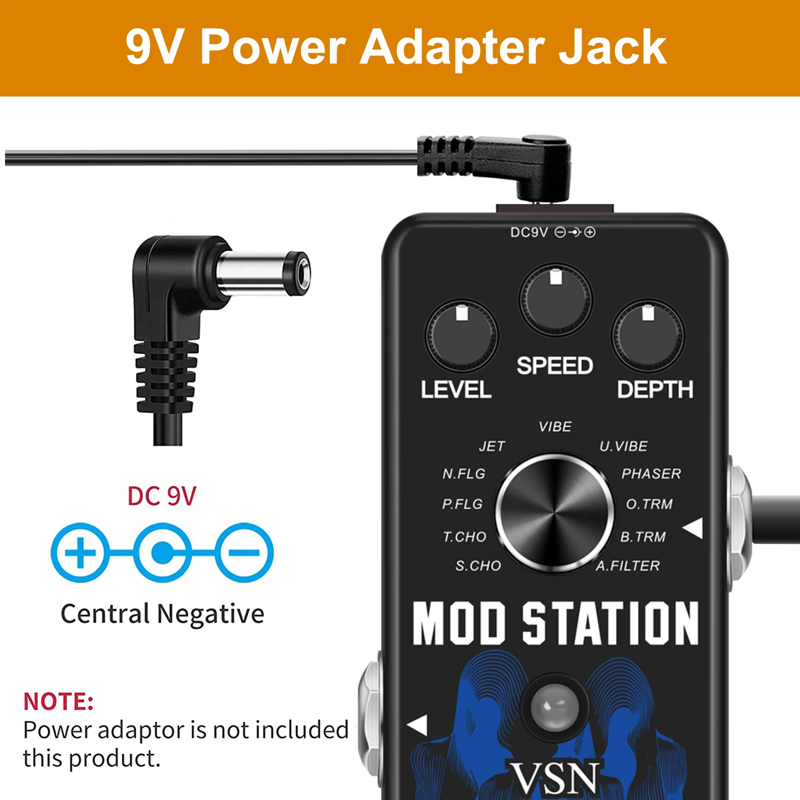 VSN Modulation Pedal for Electric Guitar Pedal Boards, 11 Effects Chorus Phaser Flanger Tremolo Vibroat Filter,11 Modulation Mod