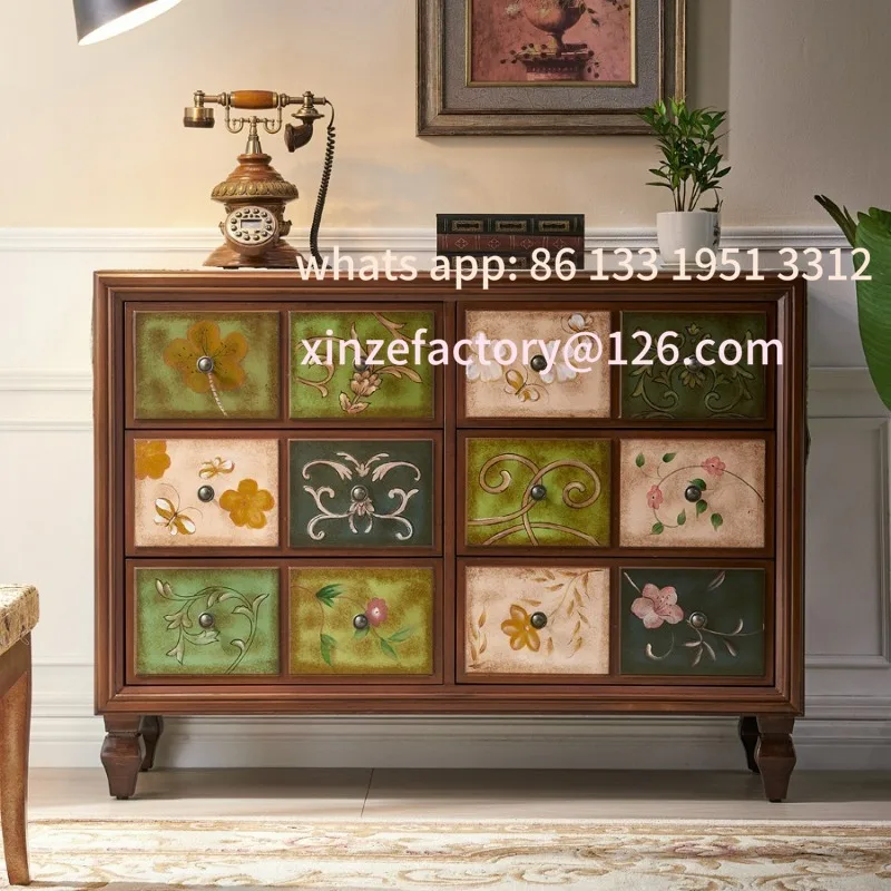 

American chest of drawers solid wood home living room simple door cabinet retro locker shopping mall decoration chest bedroom