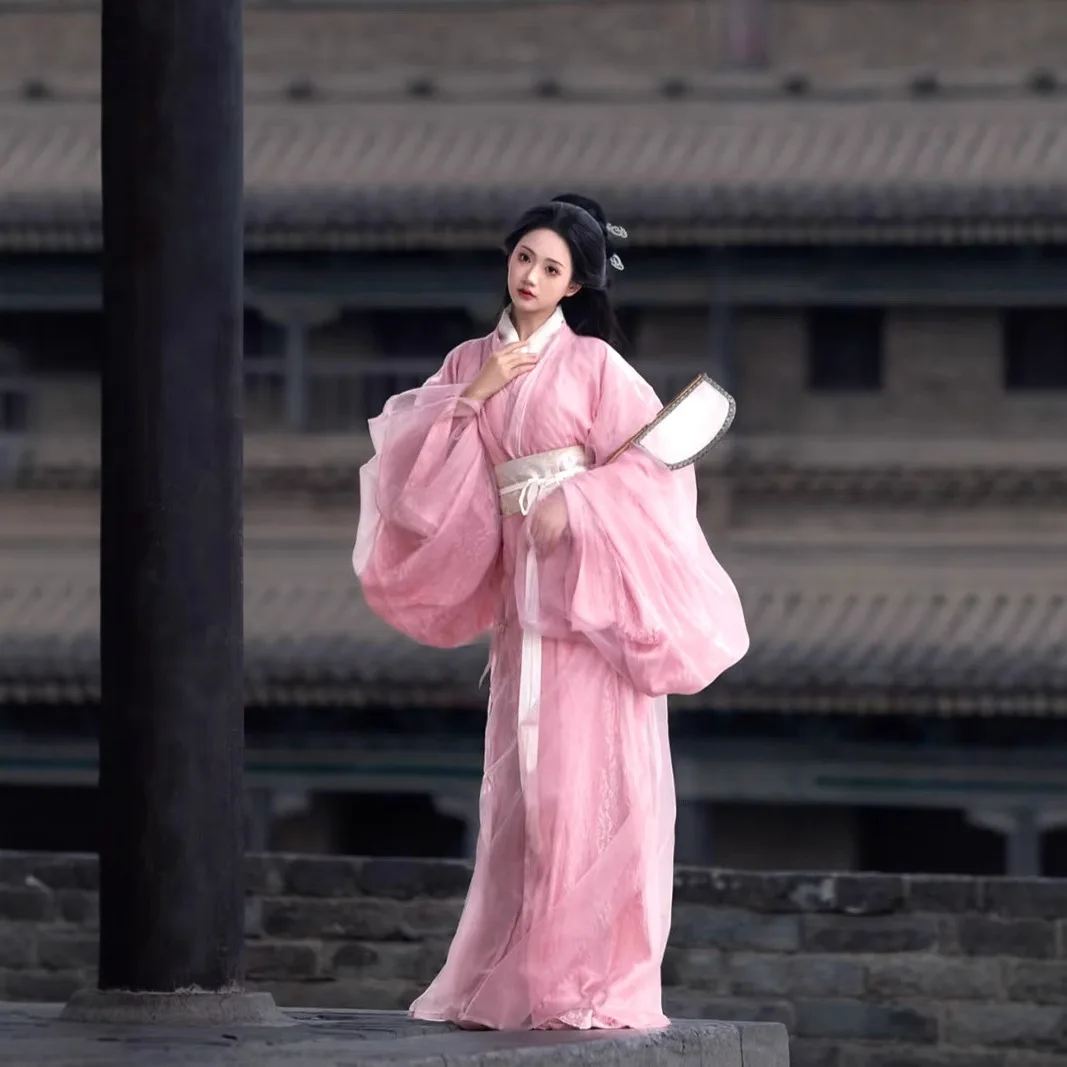 جديد الربيع والصيف Hanfu الوردي الدول المتحاربة رداء الانتعاش الحلو الدانتيل يوميا حجم كبير مستقيم..