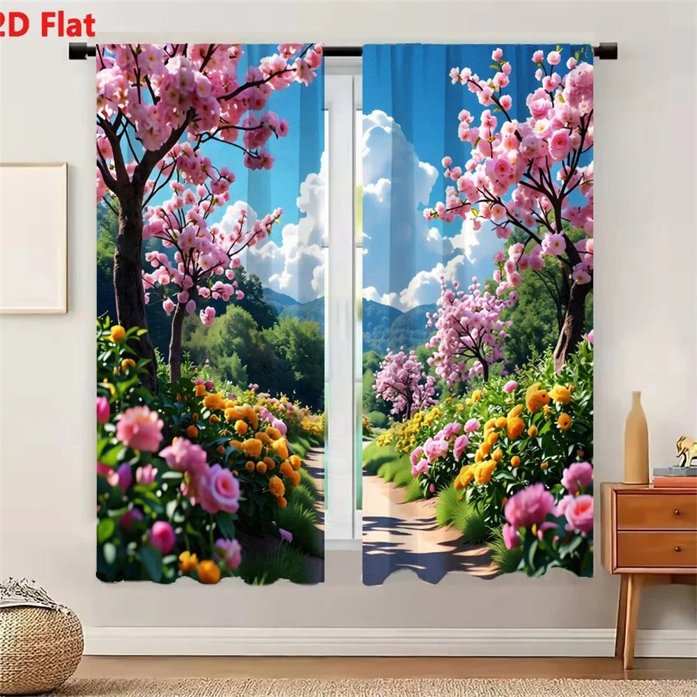 Vibrant Spring Blossom Floral Window Curtain Realistic Garden View Home Decor Curtain for Living Room Bedroom