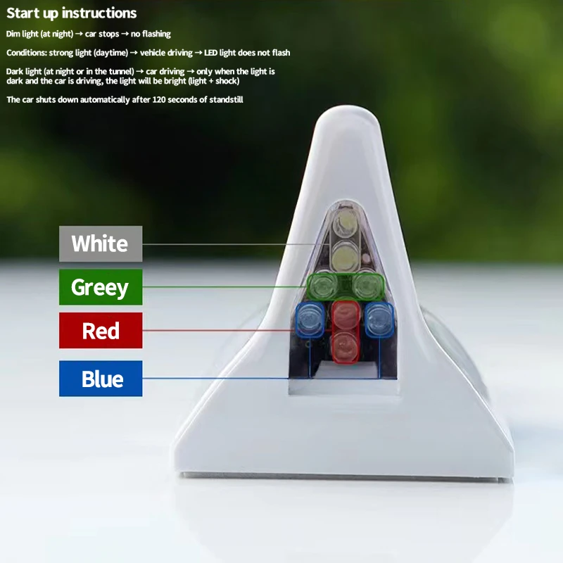 Antenna universale per pinna di squalo per auto con luce a LED con energia solare Antenne per segnale radio automatico Antenne per tetto Spia di sicurezza di guida