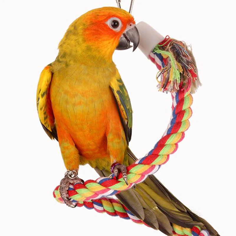 Bird Perch Toy Spiral Cotton Rope Chewing Bar Parrot Swing Climbing Standing Toys with Bell Bird Supplies