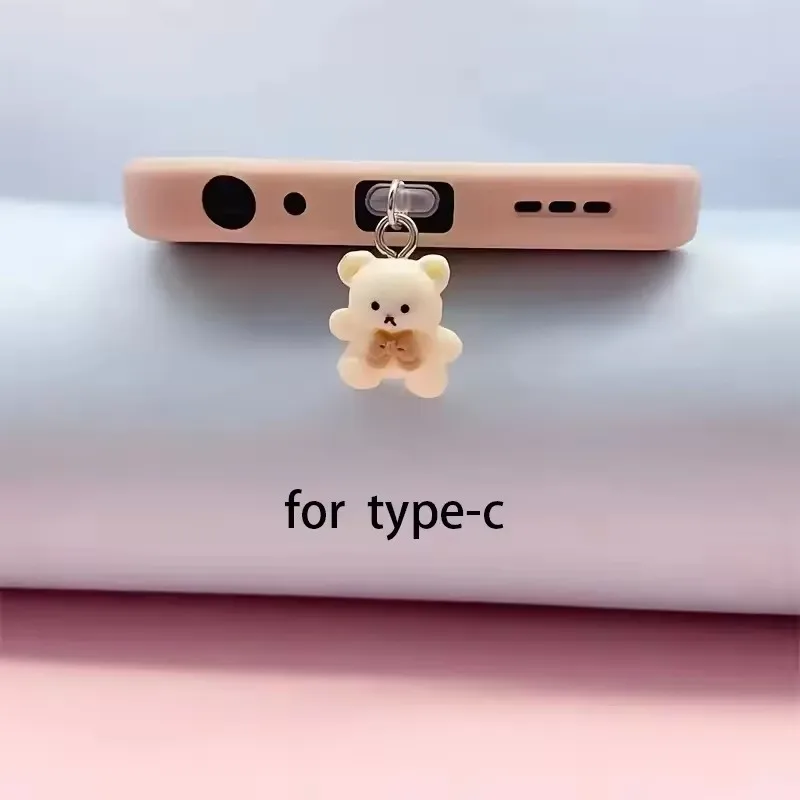 1PC Cute Teddy Bear Phone Dust Plug for iPhone for Type-C Interface Decorative Accessories Dust Cover Dust Case