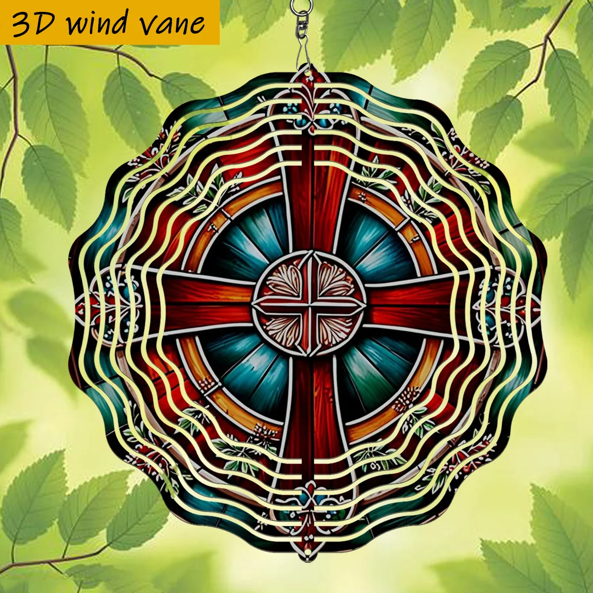 CIFbuy 3D Cross Floral Wind Chime, Colorful Glass 360 Rotating Hook, Easy Install Outdoor Garden Yard Patio Home Decor for Chris