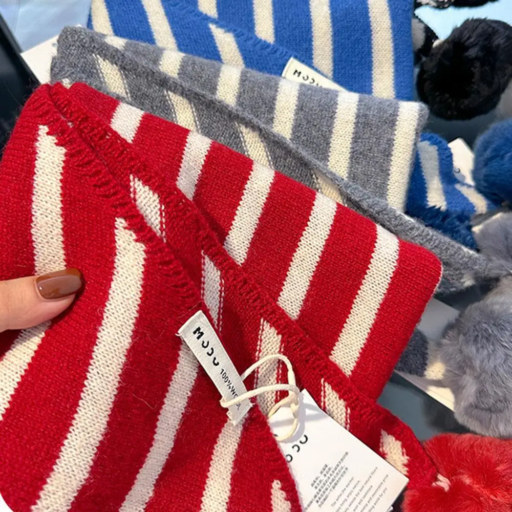 جديد إمرأة 100% الصوف مخطط الرقبة أدفأ الخريف الشتاء انفصال الكرة مثلث وشاح تنزه التزلج تنوعا الدافئة في الهواء الطلق منديل #3