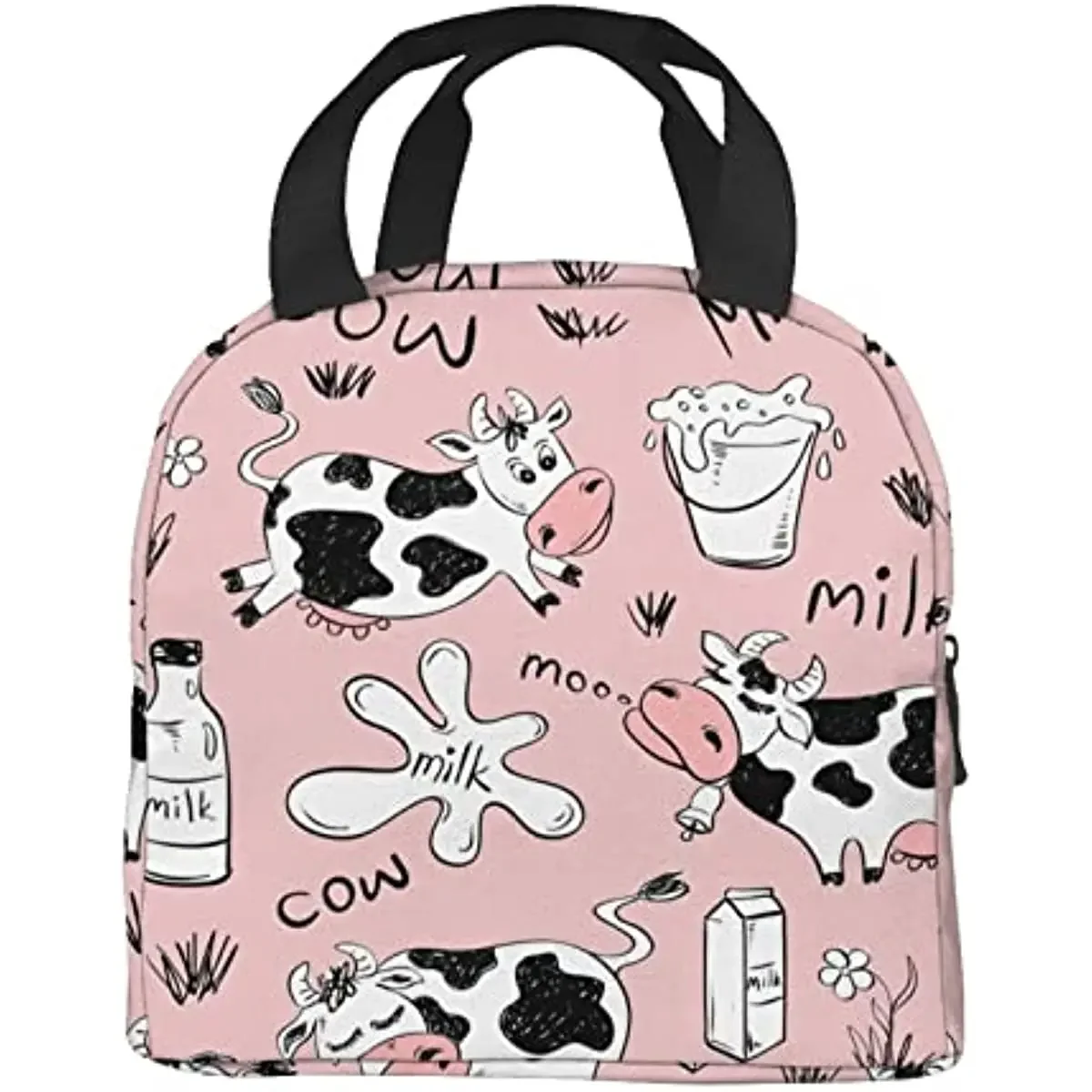 

Cute Pink Cows Lunch Box Tote Lunch Bag Insulated Portable Meal Bag Handbags for Adults Women Men Teens Suitable Work Picnic