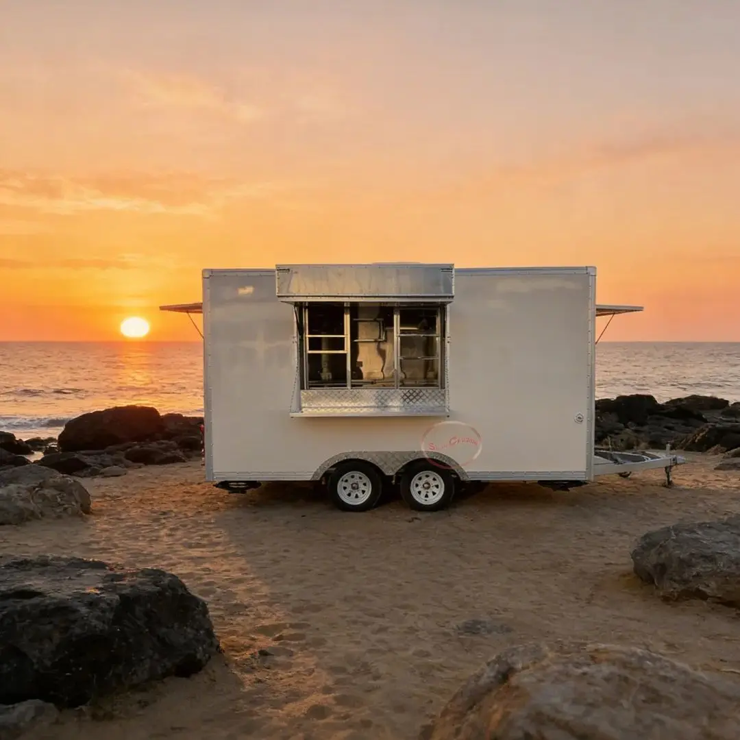 

Custom Fiberglass Food Cart - Fully Equipped Mobile Kitchen Food Truck for Outdoor Catering