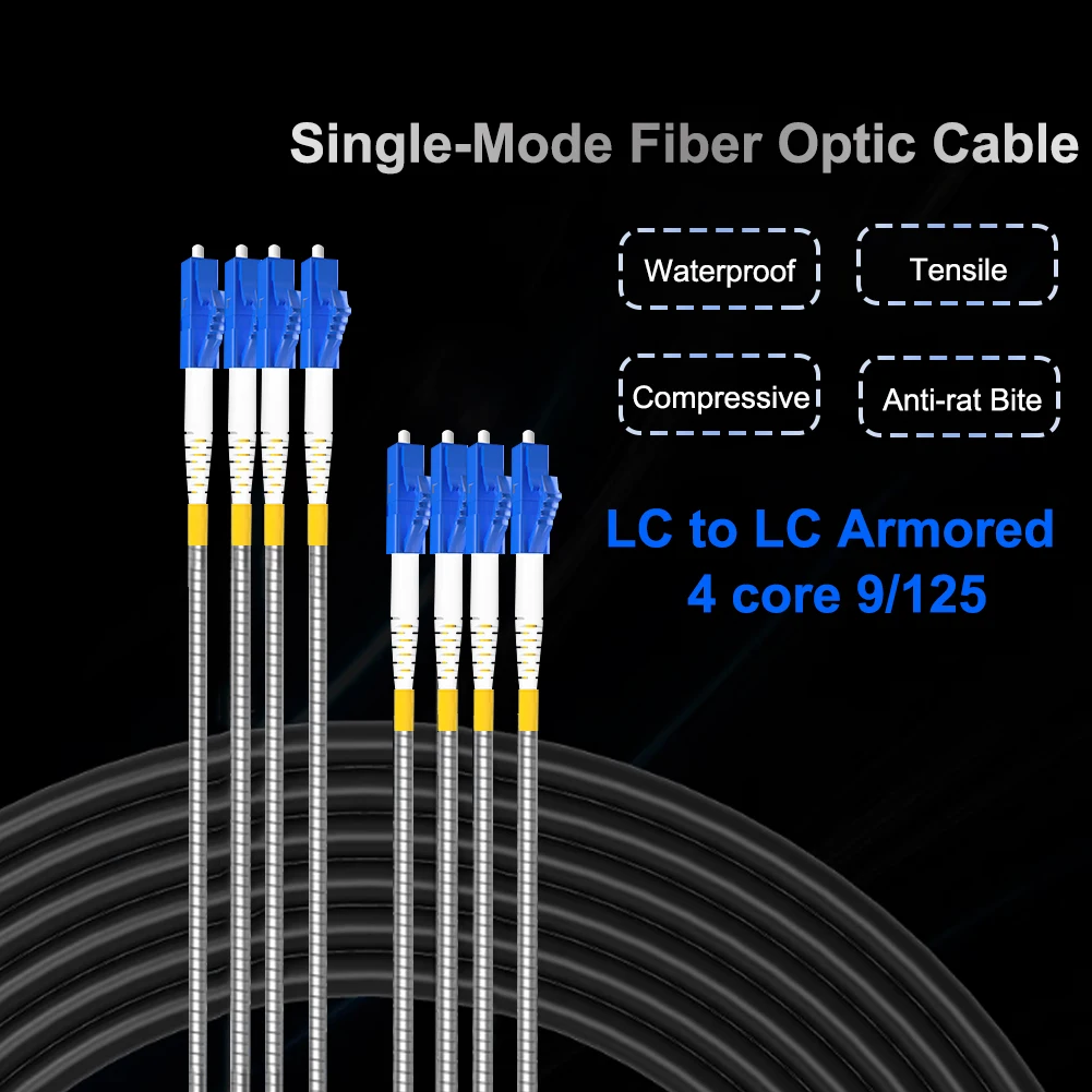 LC to LC Armored 4 core 9/125 OS1 OS2 LSZGH SM Fiber Optic Cable Jumper Optical Patch Cord Single-mode LC-LC Fiber Patch Cable