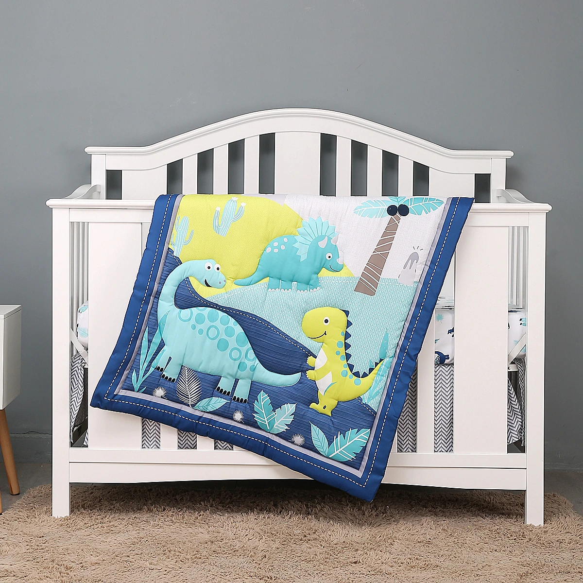 

Dinosaur Crib Bedding Set for Baby Breathable Soft Boy and Girl Cunas para Bebes 3Piece Crib Comforter Fitted Sheet Crib Skirt