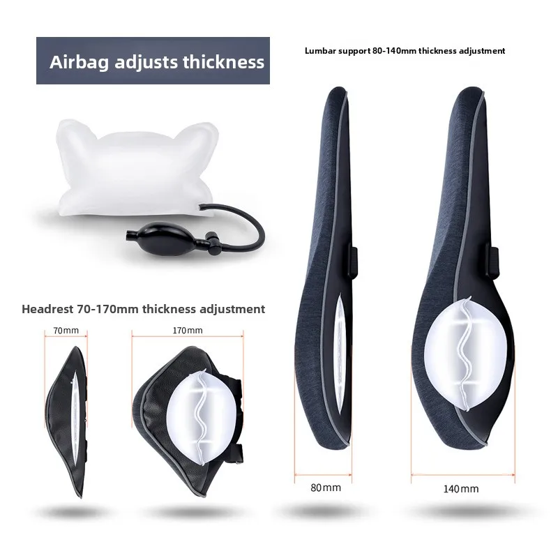 Adjustable Airbag Memory Foam Car Waist Rest, Ergonomic Seat Cushion Backrest, Waist Cushion Car with Headrest