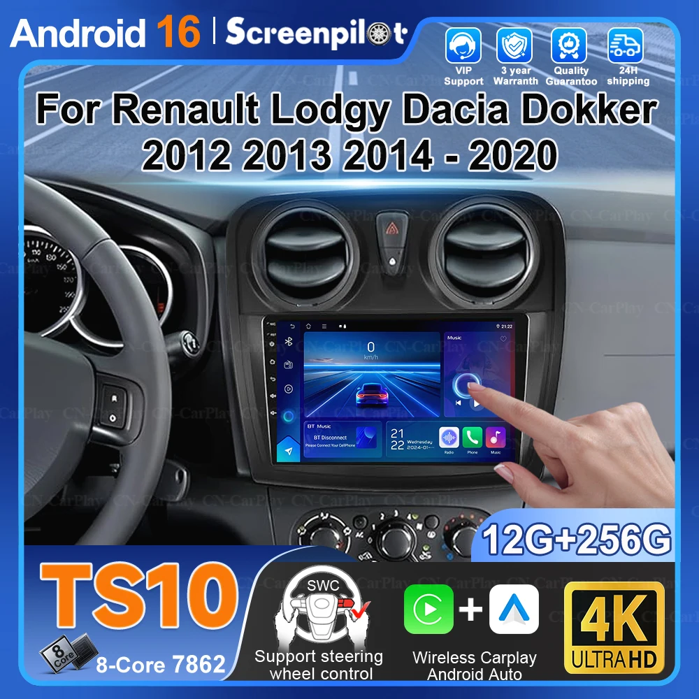 

Android 16 Auto For Renault Lodgy Dacia Dokker 2012 2013 2014-2020 Car Radio Multimedia Player Carplay Head Unit Navigation Gps