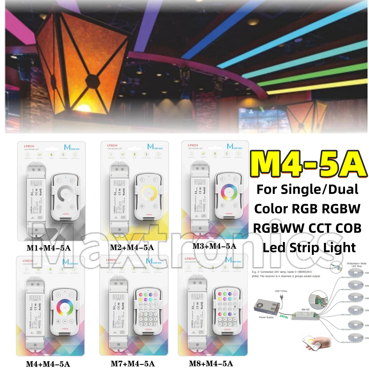 LTECH M4-5A CV Receiving Controller DC12-24V LED Controller Dimmer For Single/Dual Color RGB RGBW RGBWW CCT COB Led Strip Light