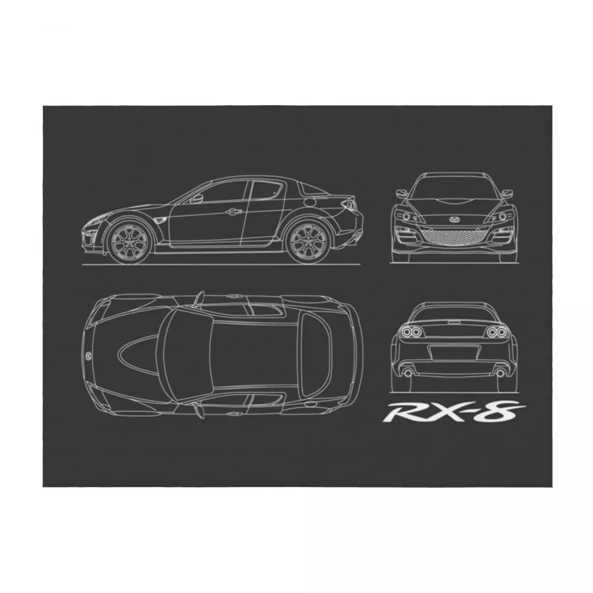 

RX-8 Blueprint In Black Throw Blanket Hairys Flannels Decorative Sofas Plaid on the sofa Blankets