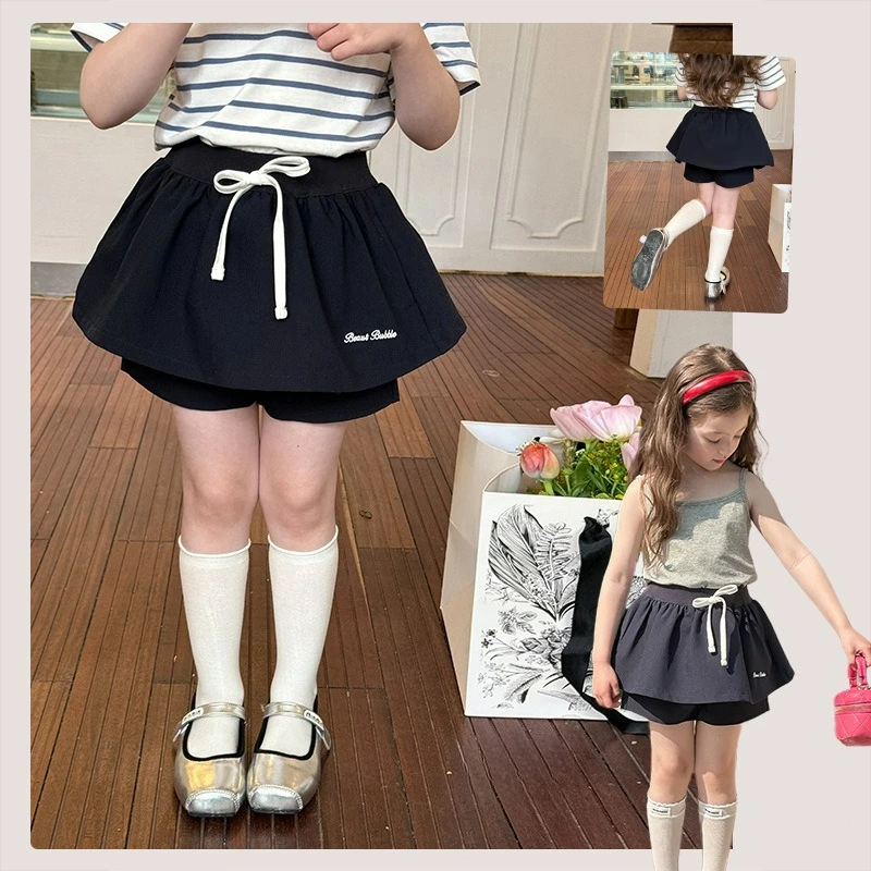2025 Summer Girl's Design with Anti Glare Letter Skirt and Pants Children's Spicy Girl Group Style Half Skirt