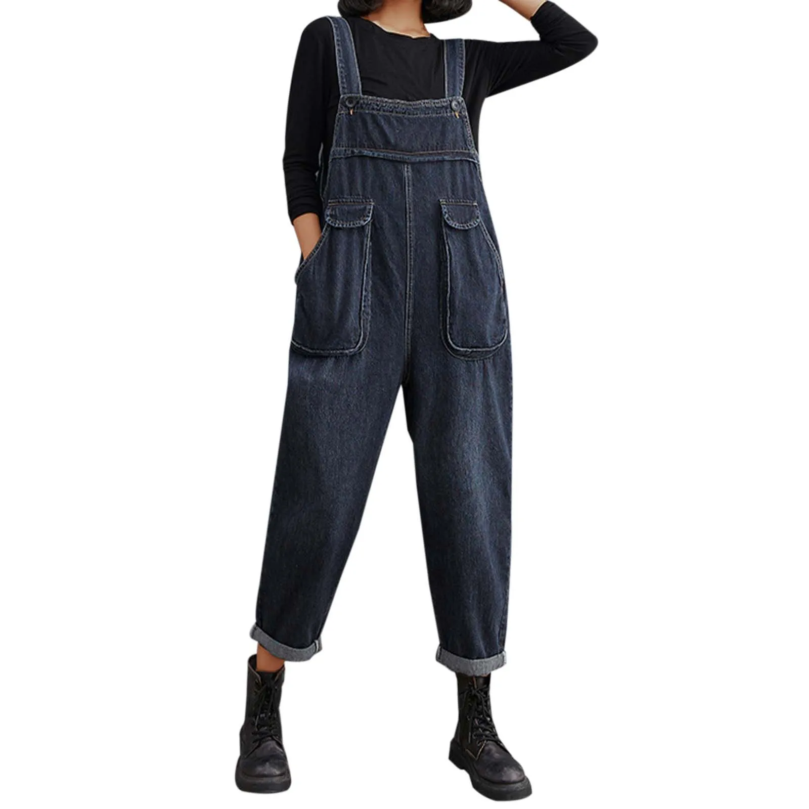 Vintage Loose Jeans Romper And Jumpsuit For Women Streetwear Cargo Baggy Pants Bib Overalls Rompers With Pockets Denim Playsuits