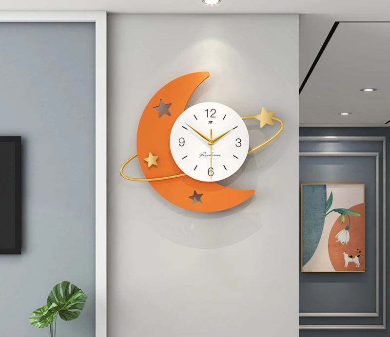 Living Room Fashion Home Decoration Clock Nordic Light Luxury Hanging Clock Personality Space Crescent Wall Clock