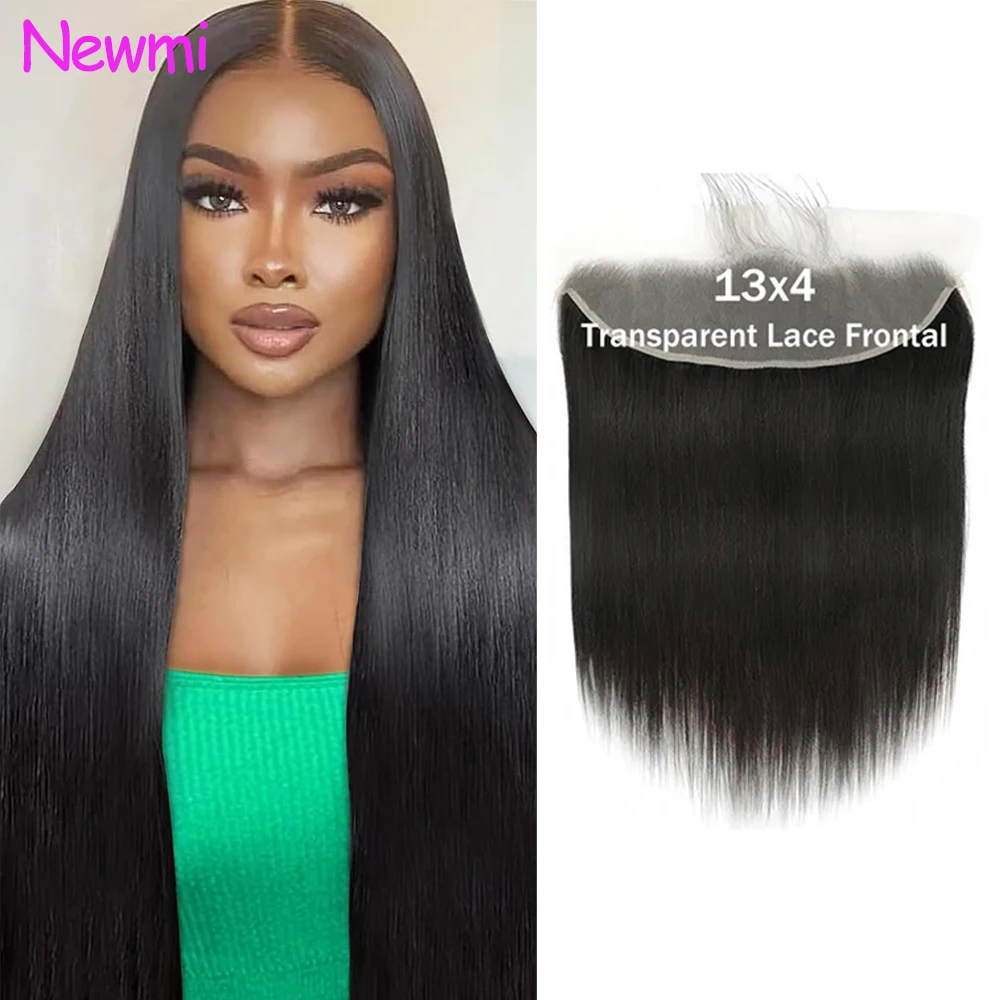 Newmi Straight 13x4 Lace Frontal Only Transparent Swiss Lace 12A Brazilian 100% Human Hair Extensions Pre Plucked with Baby Hair