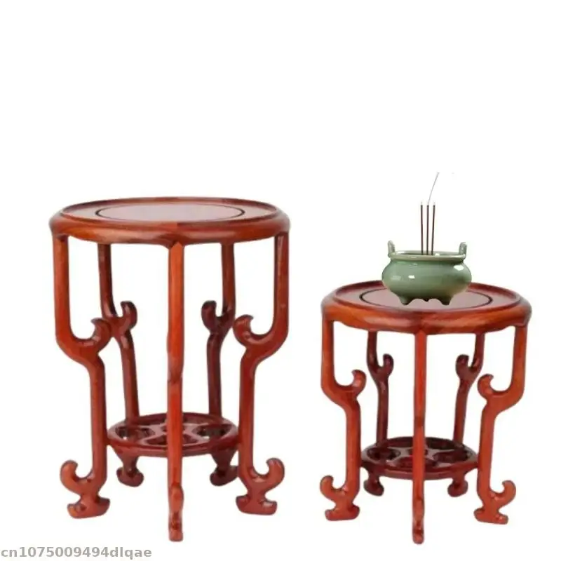 Solid Wood Carving Crafts Decoration Frame Vase Flower Pot Display Base Mini Model Sculpture Base Ornament Plant Base