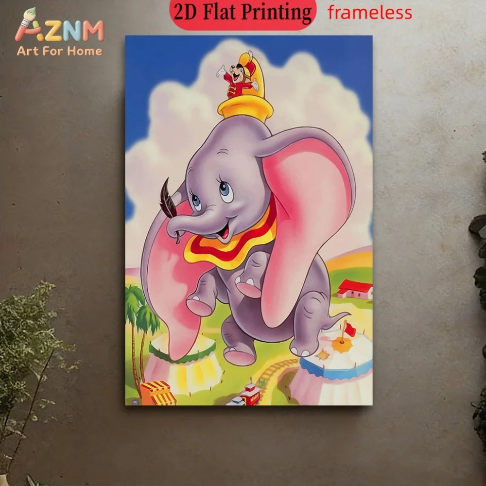 

Бескаркасное настенное искусство на холсте AZNM Dumbo, Дисней, Дамбо, Тимоти К. Художественный принт на одной панели с изображением летающих мышей в цирке для детской спальни, размер L