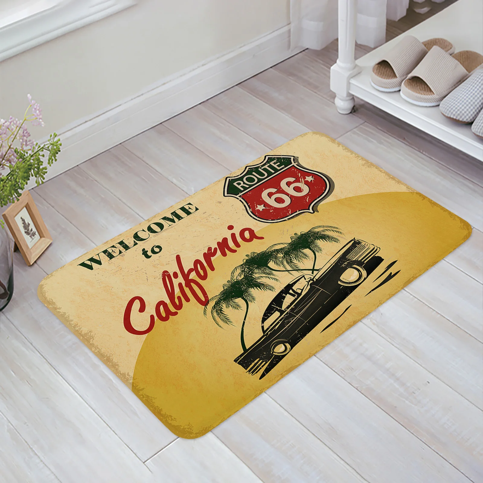 Poster Car Coconut Tree Decorative Anti-slip Bath Carpet Bathroom Kitchen Bedroon Floor Mats Indoor Soft Entrance Doormat