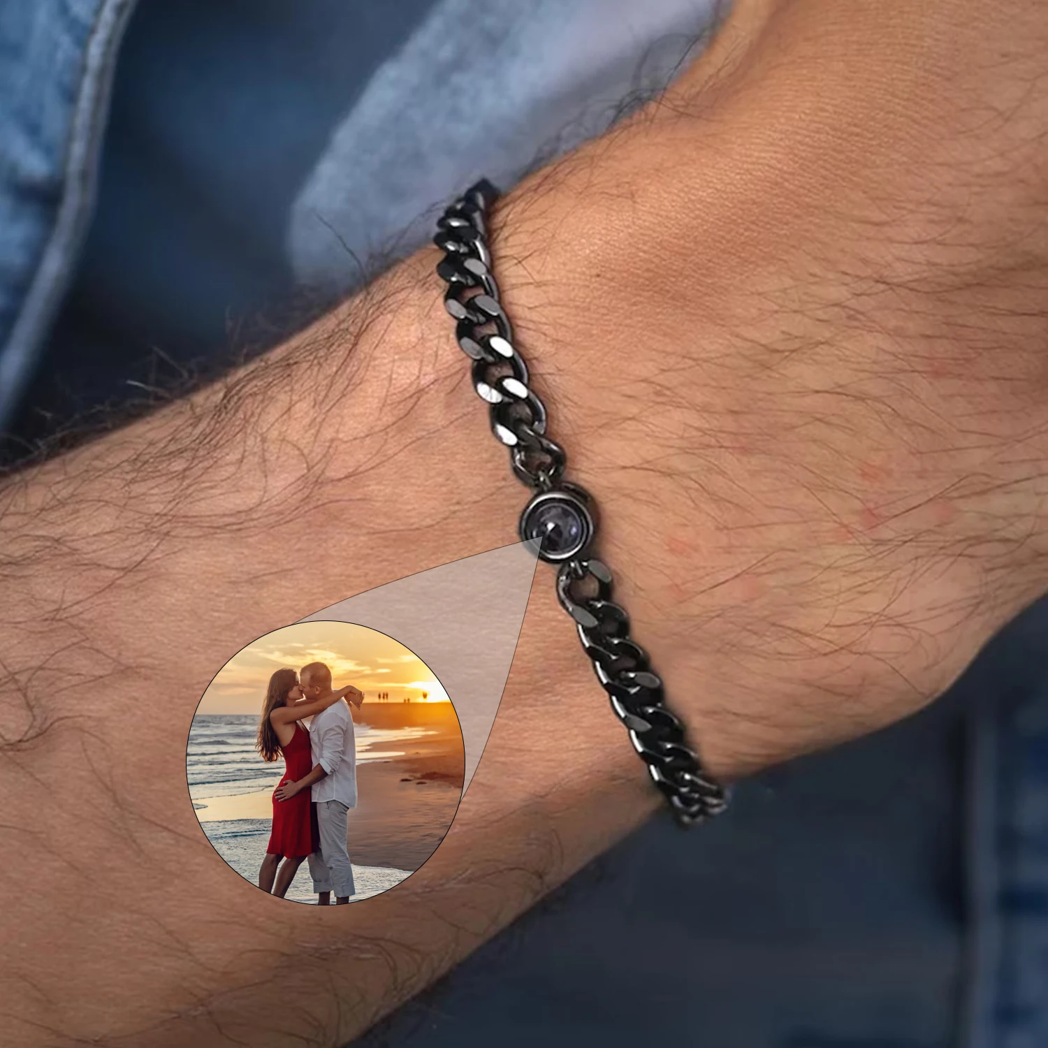 

Персонализированный мужской фотопроекционный браслет, браслет с изображением для мужчин, мемориальные подарки, подарок на годовщину для него, подарки на день отца