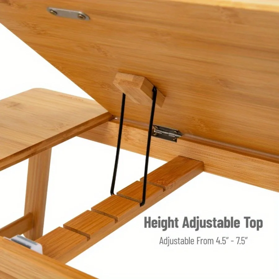 Suporte para laptop de mesa de colo, bandeja de cama, dormitório, pernas dobráveis, rayon de bambu, marrom