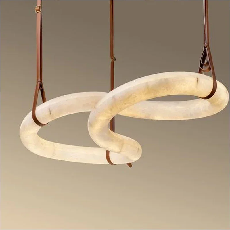 Modern Minimalist Restaurant Pendant Light Natural Marble Light Nordic Design Alabaster Shaped Chandeliers Villa Room Decoration