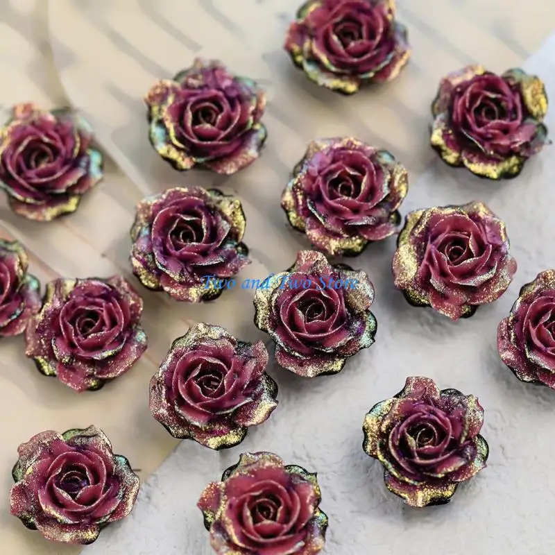 HX6F 10PCS Glittering Camellia Petals Resin Craft Supplies with Gradient Colors for Handmade Accessories and Decorations
