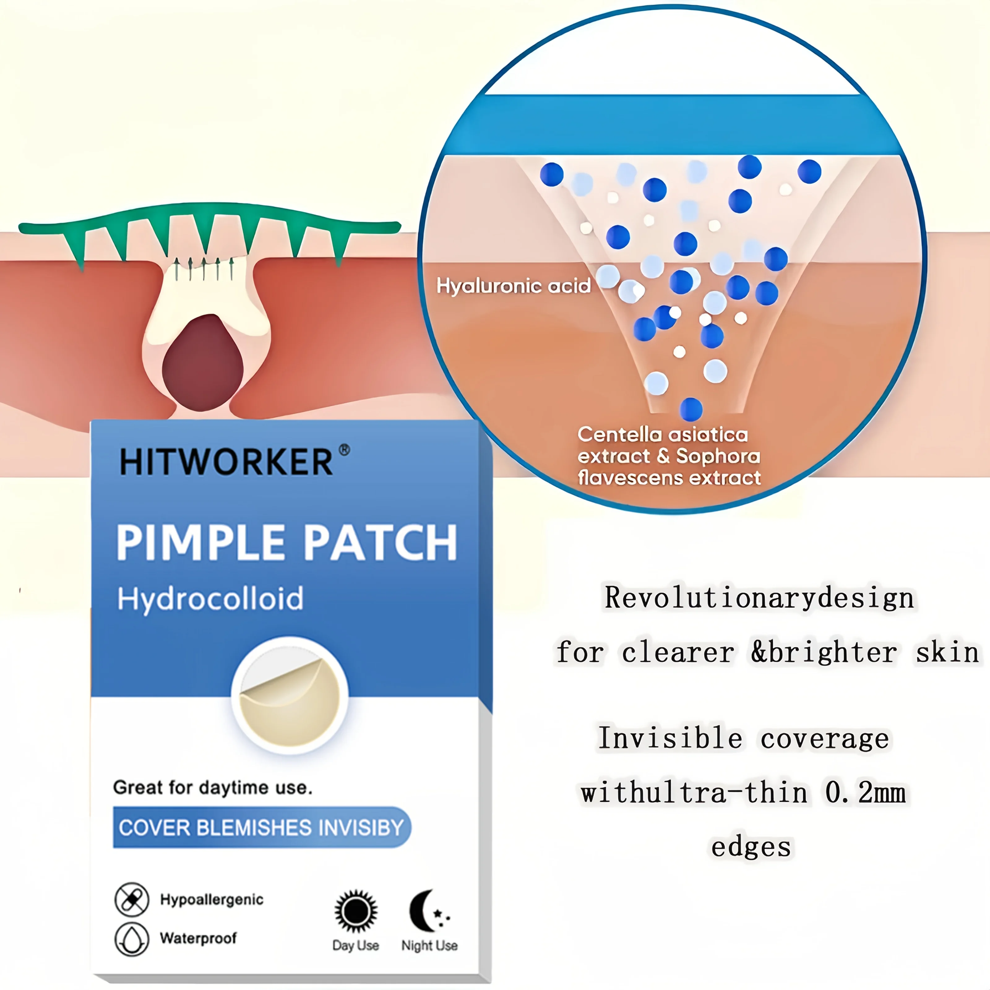 120 قطعة من ملصقات هيدروجيل، رقع حب الشباب غير المرئية باللون البيج الفاتح ليلاً ونهارًا، مضادة للرؤوس السوداء والرؤوس البيضاء، غطاء غير لاصق لـ Te #3