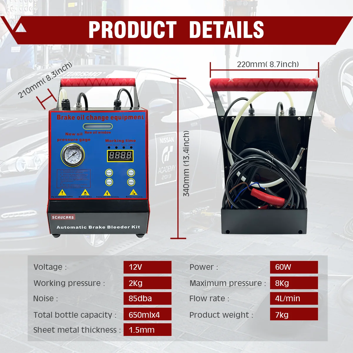  S-100 12V Pulse-type Brake Fluid Exchange Device, with 16 Adapters Compatible with Most Vehicle Model
