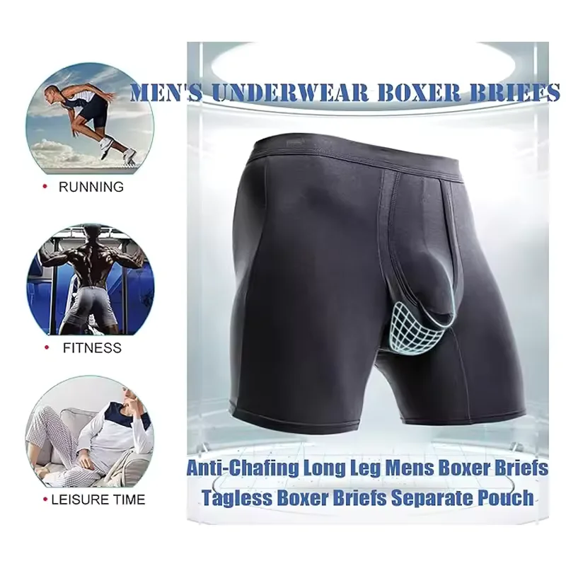 Man Sexy Underwear 3D-Pouch Control Boxer Long Penis Briefs Butt Lifter Soft Breathable Panties Multiple Colors Underpants 6XL