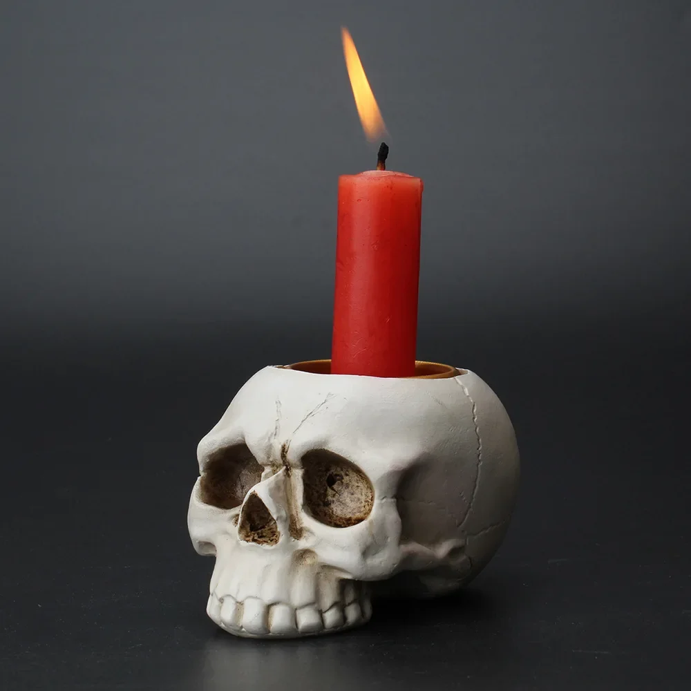 Halloween Skull Skeleton LED Candle Lamp Hand Candlestick Flame Light Ornament Horror Home Party Decoration Skull Ghost Decor