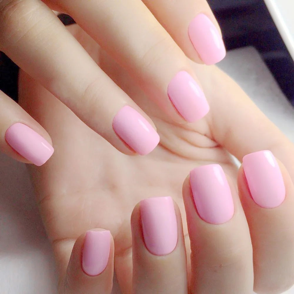 48Pcs Acrylic Press On Nails With Glue Sticker Glossy Short Square Fake Nails DIY Full Cover Finger Tip Manicure Accessory