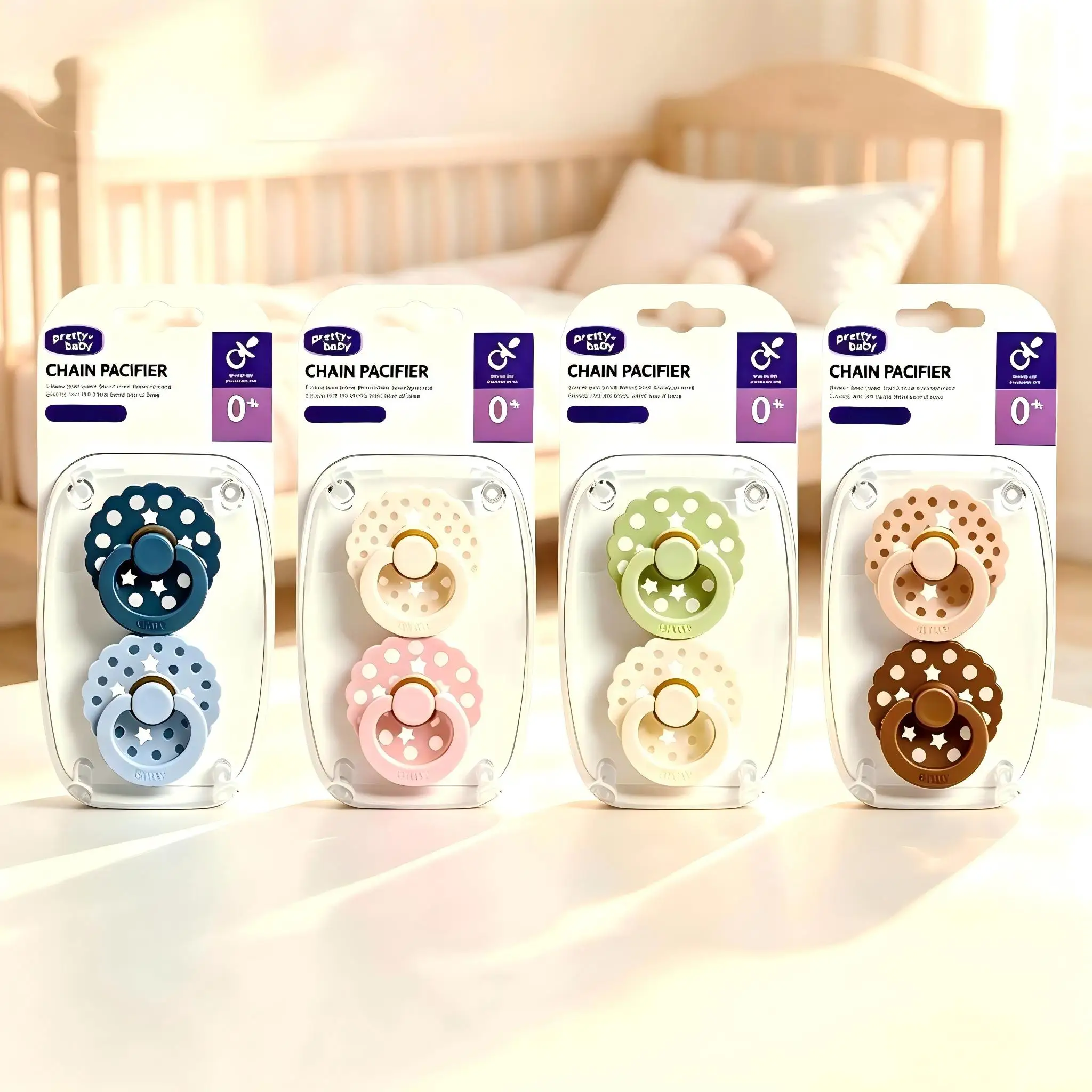 New 2pcs/pack Scalloped Edge Baby Soother Pacifier with Polka Dot, Star Design Baby Gift Cute Dummy with Cherry-round Nipple,