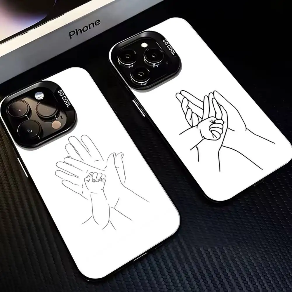 

Mom Daughter Son Dad Hold Hands Phone Case For iPhone17,16,15,14,13,12,11 Plus,Pro Max Black Matte Shockproof Cover