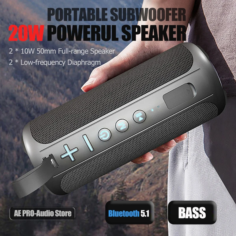 Portable Bluetooth Speaker 20W High Volume Wireless Subwoofer USB Rechargeable Outdoor Waterproof HD Sound TWS Stereo Speaker
