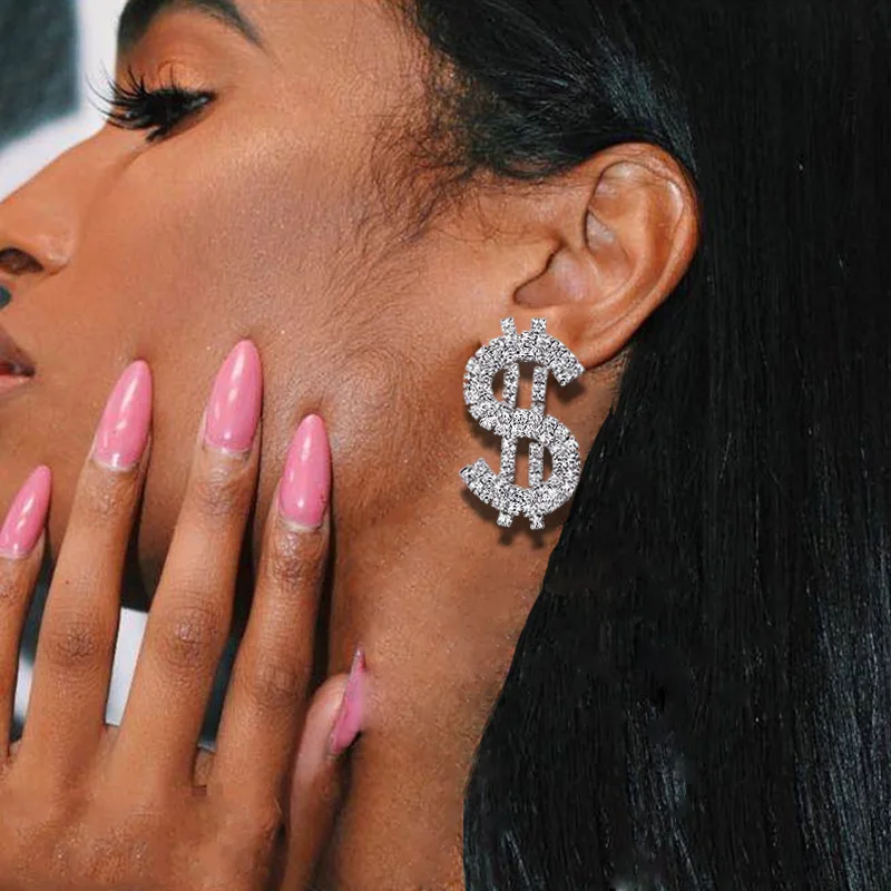 AliExpress hot-selling dollar rhinestone earrings INS fashion trend simple stud earrings versatile accessories earrings