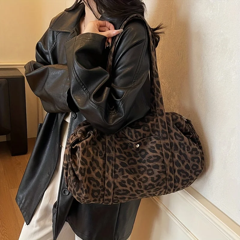 

Винтажная холщовая сумка с леопардовым принтом, минималистичный дизайн, уличная сумка Y2K, модная сумка-тоут, сумка через плечо