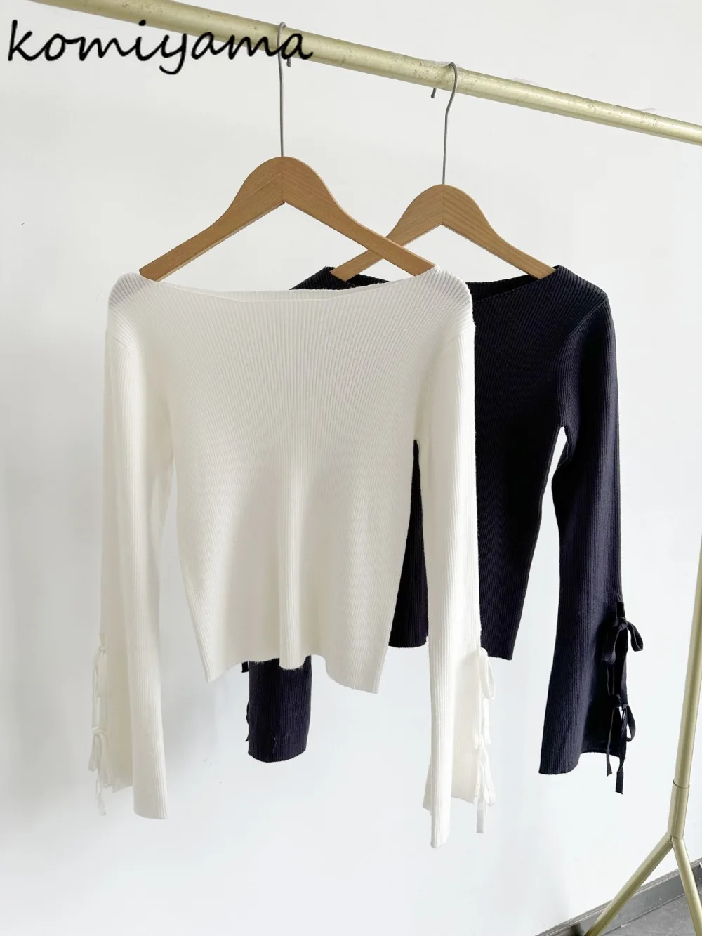 

Lace-up Bow Split Flare Sleeve Outerwears Knitted Sweater Japanese Ropa Mujer 2025 Spring New Pullovers Sexy Pull Femmes