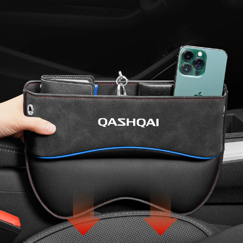 Multifunction Seat Crevice Storage Box For Nissan Qashqai auto Car Seat Gap Organizer Seat Side Bag Reserved Charging Cable Hole