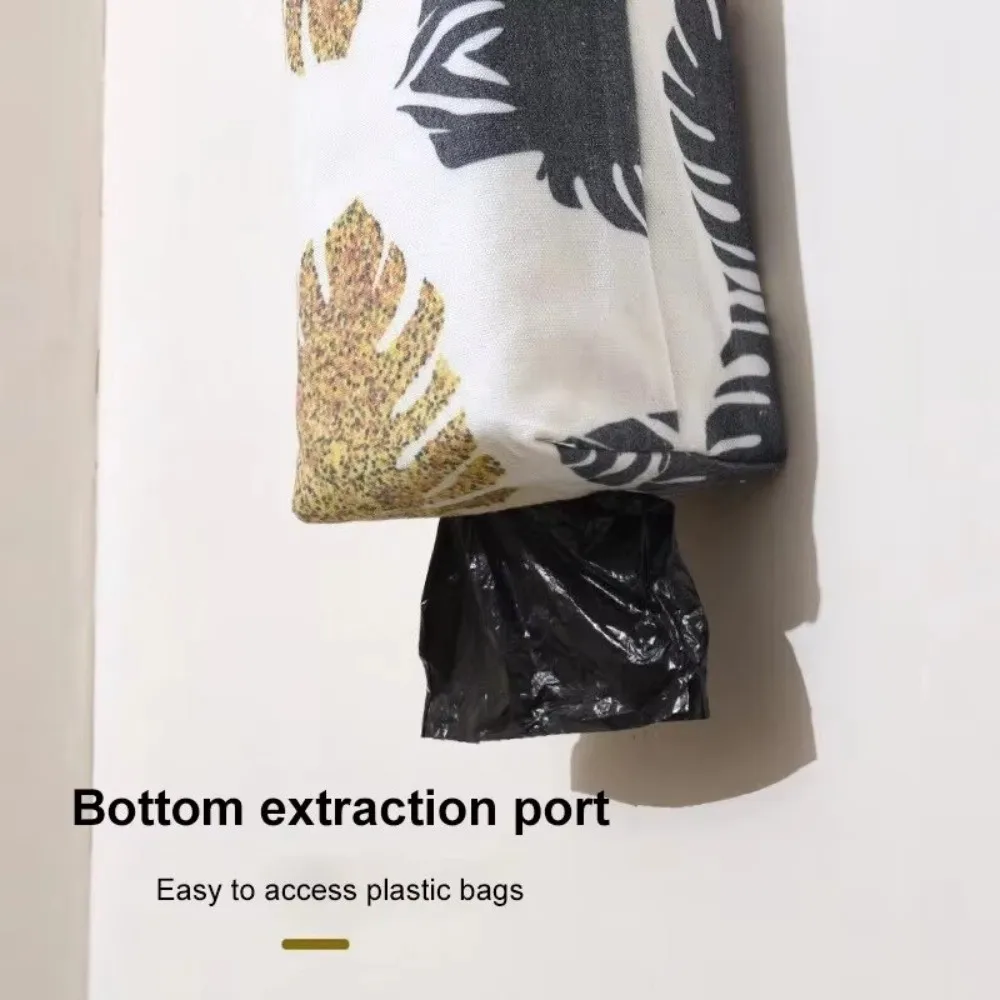 Printed Pattern Plastic Bag Holder Pull-out Storage Dispensers Trash Bags Holder Breathable Cloth Wall-mounted