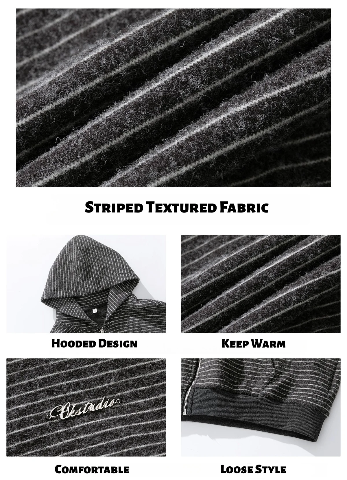 Clash-Color Striped Half-Zip Stand-Up Collar Sweatshirt Men's Heavyweight Vintage Pullover Hoodie Thickened Warm-Weather Jacket