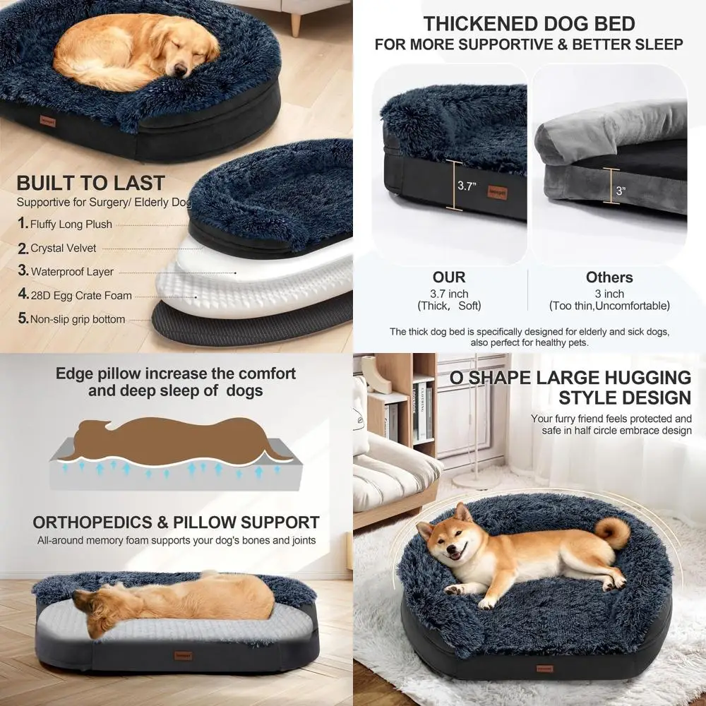 

Ортопедическая овальная лежанка для собак из пены с эффектом памяти, 41 x 32.6 x 7.7, с моющимся чехлом, приподнятыми краями, нескользящим основанием, плюшевая, для использования в помещении